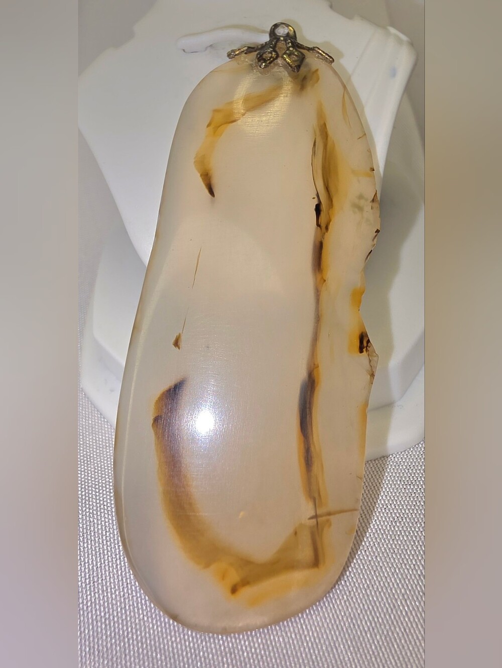Polished Agate Slice Pendant - Cream and Amber Tones